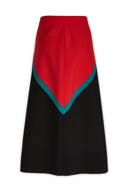 Midi skirt in black and red wool