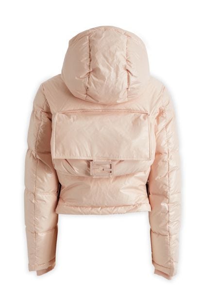 Short down jacket in pink nylon