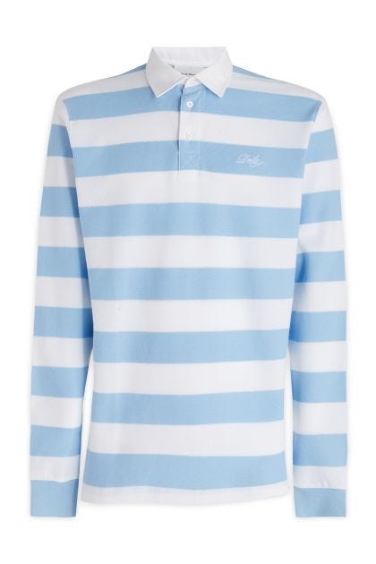 Polo shirt in white and light blue cotton piqué