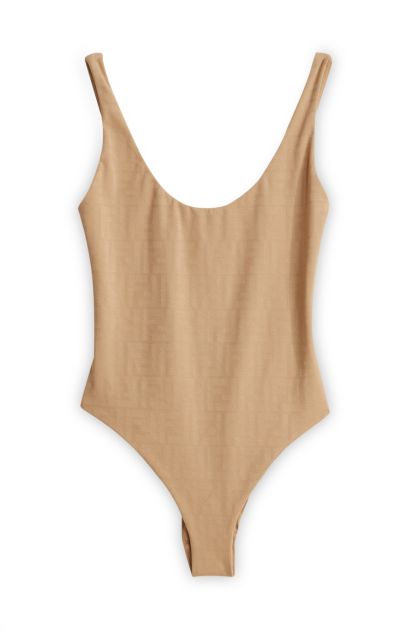 One-piece swimsuit in dark beige Lycra®