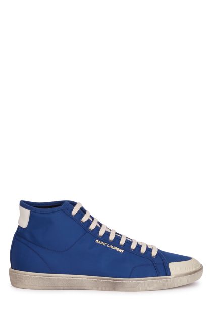 Medium-top sneakers in navy nylon and leather 