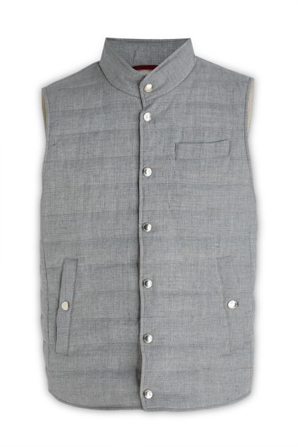 Padded vest in grey wool and linen blend