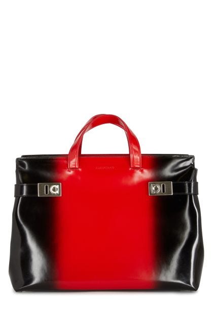 Tote bag in black and red leather