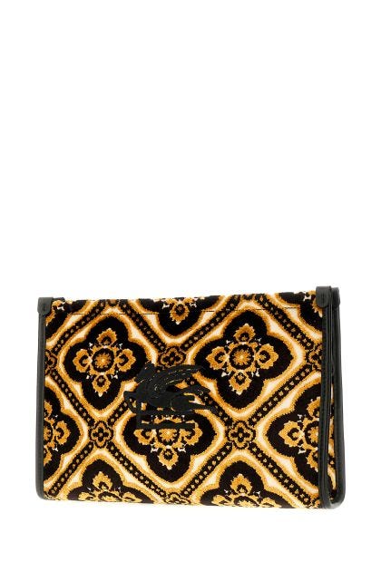 Embroidered velvet large pouch