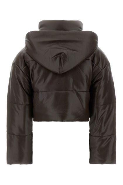 Dark brown synthetic leather Aveline oversize padded jacket