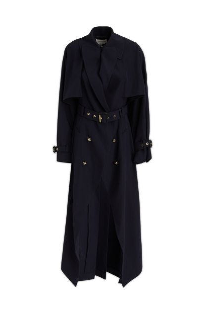 Military trench coat in navy blue wool blend