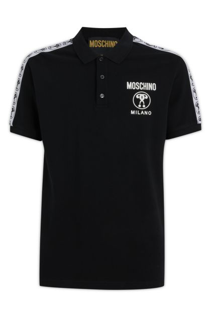 Polo shirt in black cotton piqué