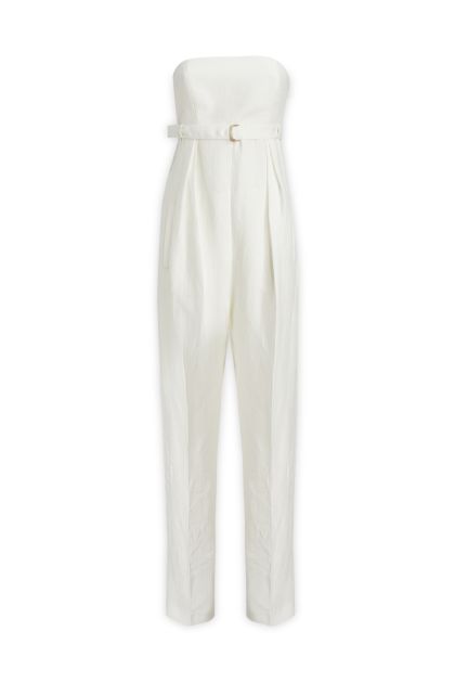 Off-shoulders jumpsuit in white linen blend