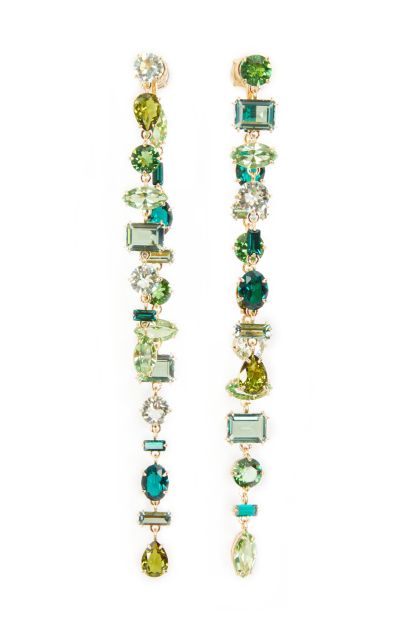 Gema pendant earrings with green crystals