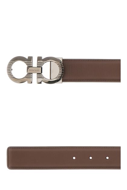 Brown leather reversible belt
