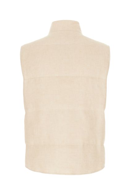 Sand linen blend reversible sleeveless down jacket