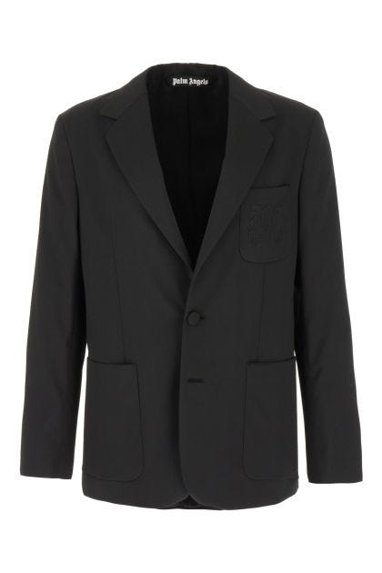 Black stretch polyester blend blazer